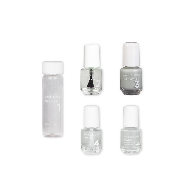 Affluent Mini Kit - Mini Nail Prep Bottle, Mini Base Coat Bottle, Affluent Mini Nail Lacquer Bottle, Mini Top Coat Bottle, Mini Revive Bottle