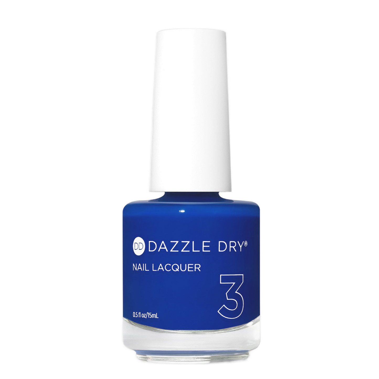 Blue nail polish bottle with 'Dazzle Dry' branding on a white background