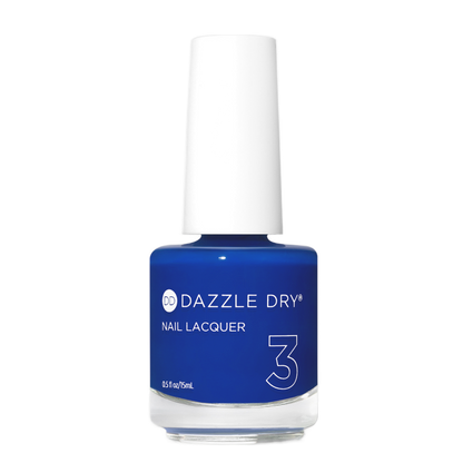 Blue nail polish bottle with 'Dazzle Dry' branding on a white background