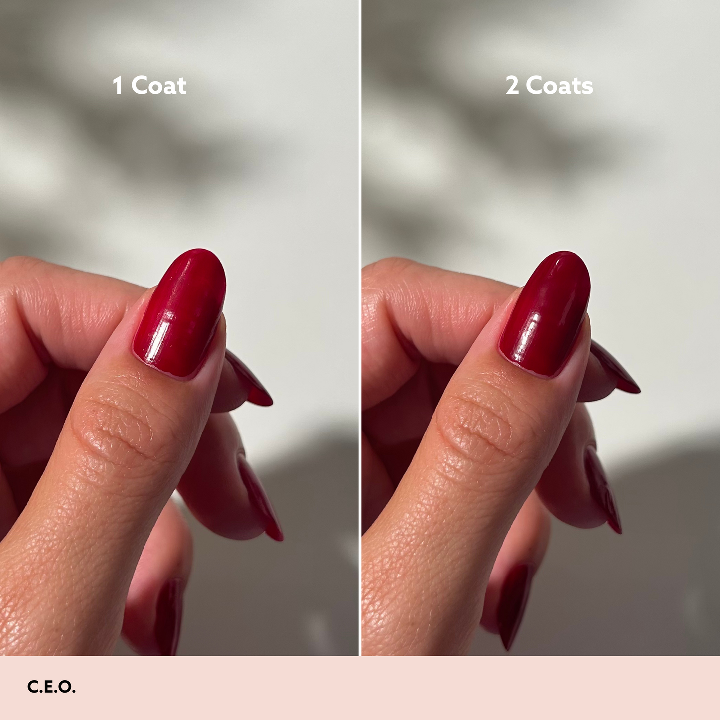 C E O by Dazzle Dry Lacquer Painted One Coat vs. 2 Coats