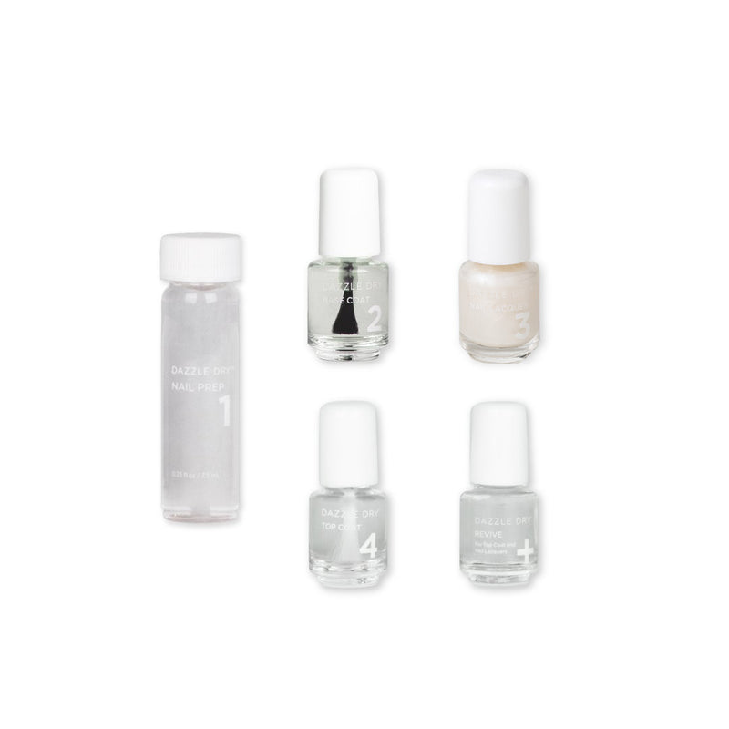 Pearl Mini Kit - Mini Nail Prep Bottle, Mini Base Coat Bottle, Pearl Mini Nail Lacquer Bottle, Mini Top Coat Bottle, Mini Revive Bottle