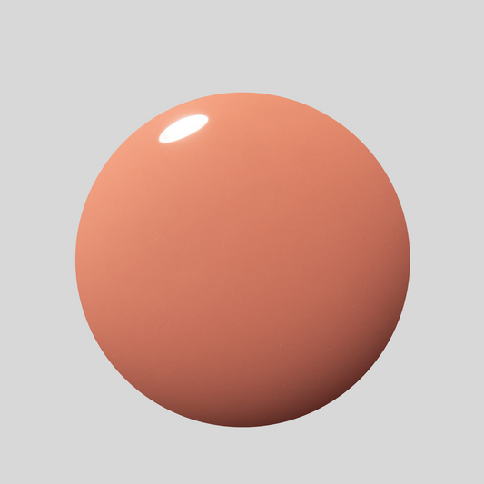 A glossy, smooth sphere in a warm terracotta or muted orange-brown color, shown on a solid light gray background with a white specular highlight.