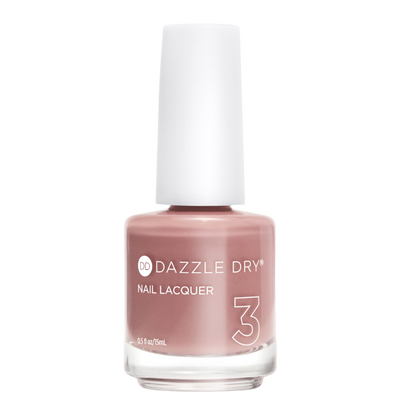 A bottle of Dazzle Dry Nail Lacquer in shade 3, featuring a dusty rose pink color with a white cap, set against a plain white background.