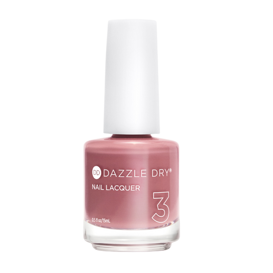 A bottle of Dazzle Dry Nail Lacquer in shade 3, featuring a dusty rose pink color with a white cap, set against a plain white background.