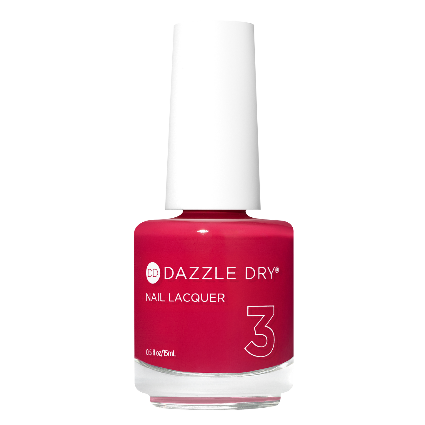A bottle of Dazzle Dry Nail Lacquer in shade number 3, featuring a vibrant deep berry pink color inside a clear glass bottle with a white cap, set against a plain white background.