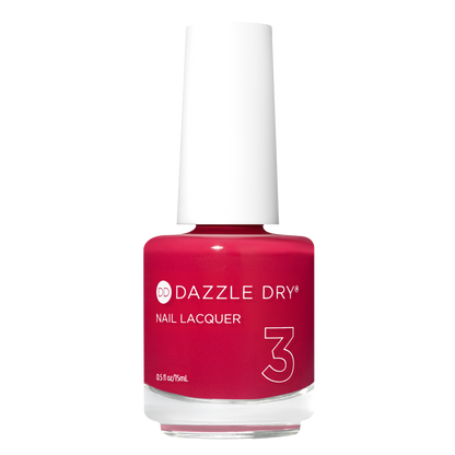 A bottle of Dazzle Dry Nail Lacquer in shade number 3, featuring a vibrant deep berry pink color inside a clear glass bottle with a white cap, set against a plain white background.