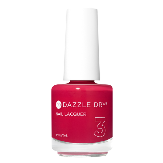 A bottle of Dazzle Dry Nail Lacquer in shade number 3, featuring a vibrant deep berry pink color inside a clear glass bottle with a white cap, set against a plain white background.