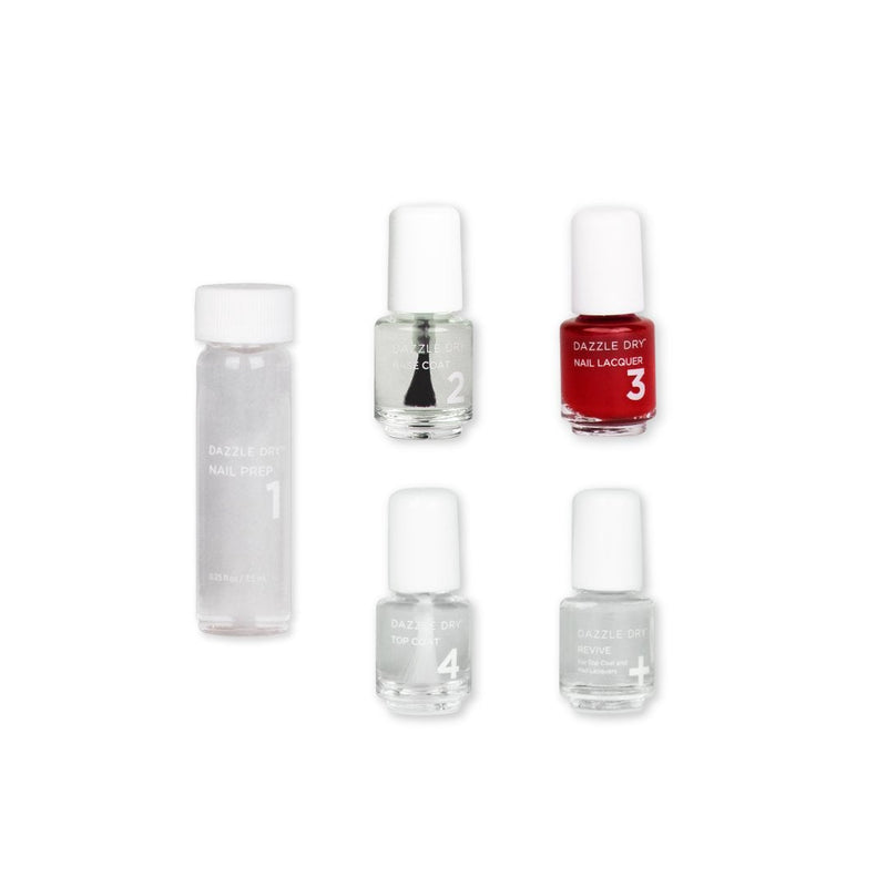 High Velocity Red Mini Kit - Mini Nail Prep Bottle, Mini Base Coat Bottle, High Velocity Red Mini Nail Lacquer Bottle, Mini Top Coat Bottle, Mini Revive Bottle