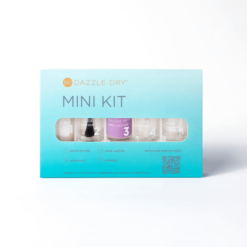 Lavender Parade Mini Kit - Mini Nail Prep Bottle, Mini Base Coat Bottle, Lavender Parade Mini Nail Lacquer Bottle, Mini Top Coat Bottle, Mini Revive Bottle in mini kit packaging