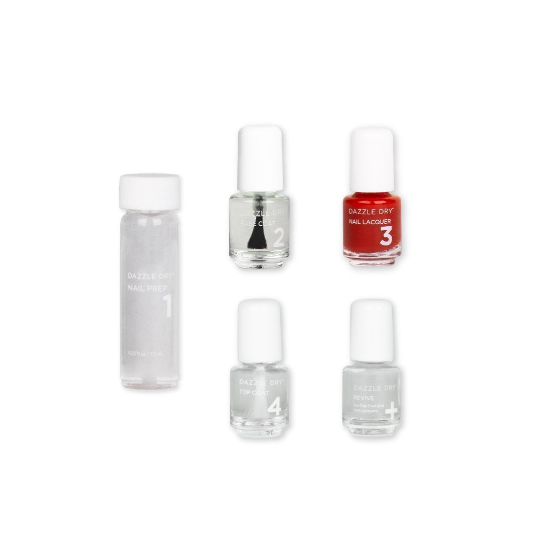 Lit Mini Kit - Mini Nail Prep Bottle, Mini Base Coat Bottle, Lit Mini Nail Lacquer Bottle, Mini Top Coat Bottle, Mini Revive Bottle