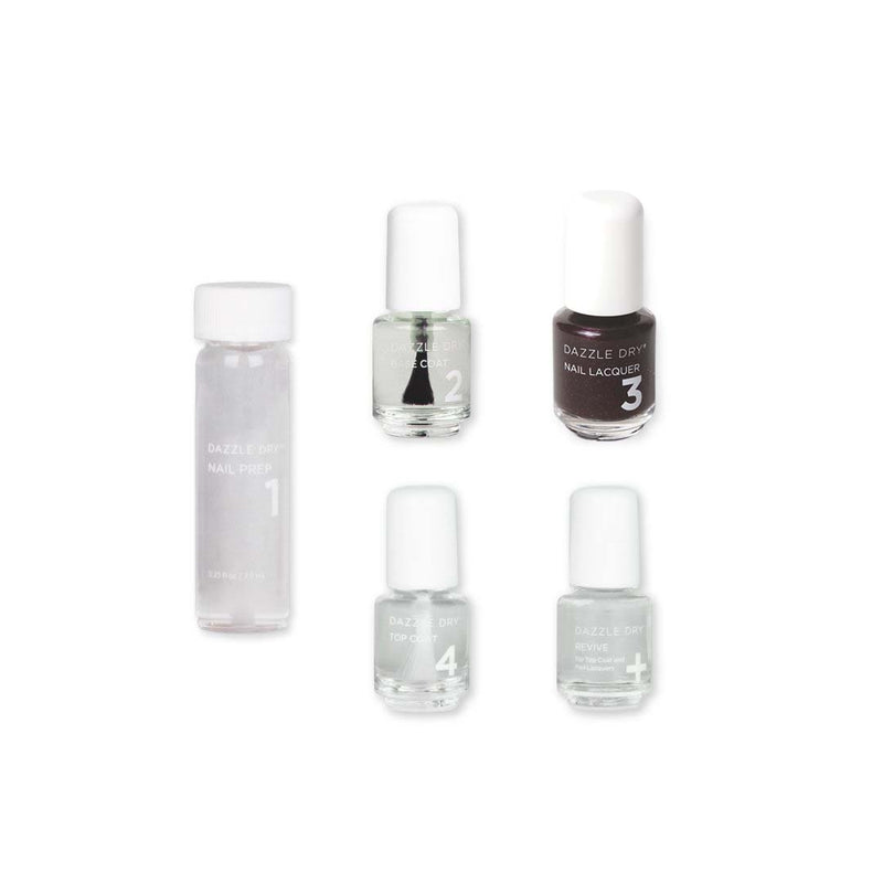 Merlot Mini Kit - Mini Nail Prep Bottle, Mini Base Coat Bottle, Merlot Mini Nail Lacquer Bottle, Mini Top Coat Bottle, Mini Revive Bottle