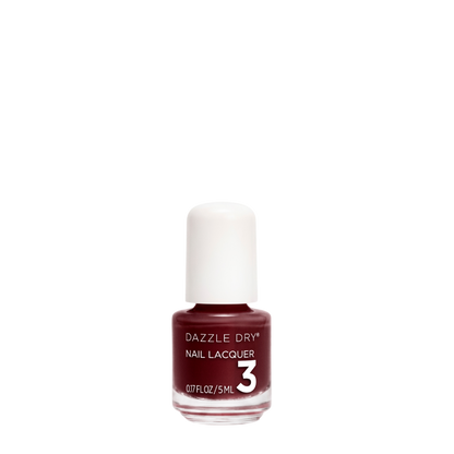 A bottle of Dazzle Dry Nail Lacquer in shade 3, featuring a deep burgundy red color with a white cap, set against a plain white background.