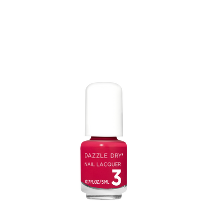 A bottle of Dazzle Dry Nail Lacquer in shade number 3, featuring a vibrant deep magenta-pink lacquer visible through the glass bottle, with a white cap and a red label.