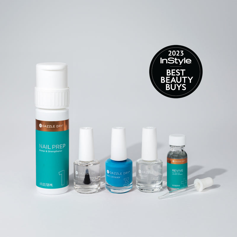 Moon Age System Kit - Nail Prep Bottle, Base Coat Bottle, Moon Age Nail Lacquer Bottle, Top Coat Bottle, Revive Bottle, Dropper