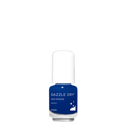 Blue nail polish bottle with white cap on a white background