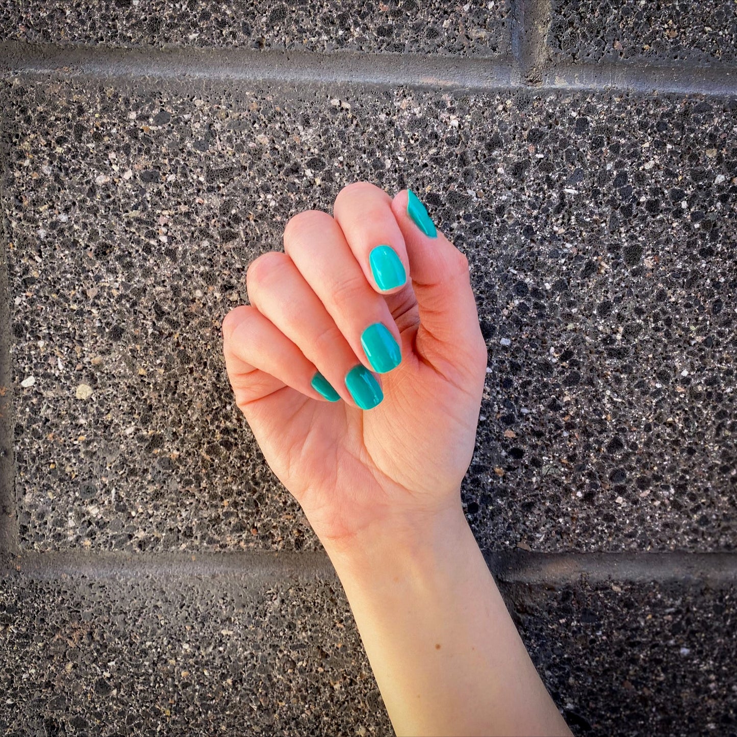 Hand with Palm Springs painted on nails