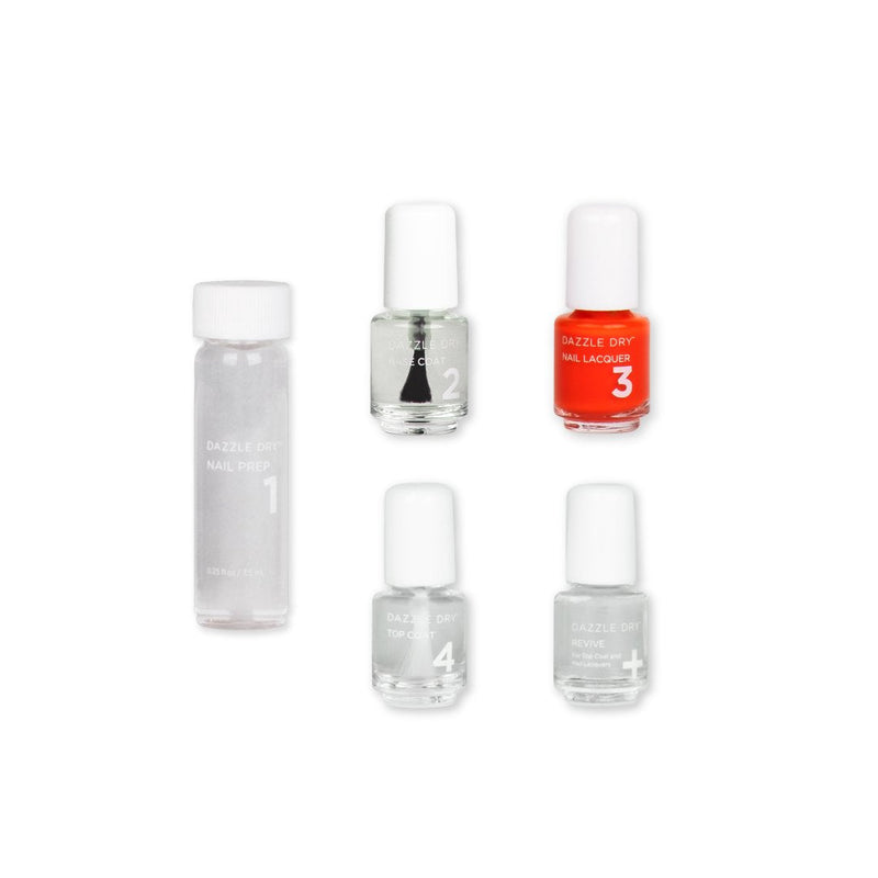 Red Hot Chili Mini Kit - Mini Nail Prep Bottle, Mini Base Coat Bottle, Red Hot Chili Mini Nail Lacquer Bottle, Mini Top Coat Bottle, Mini Revive Bottle