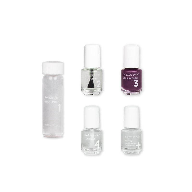 Stolen Kiss Mini Kit - Mini Nail Prep Bottle, Mini Base Coat Bottle, Stolen Kiss Mini Nail Lacquer Bottle, Mini Top Coat Bottle, Mini Revive Bottle