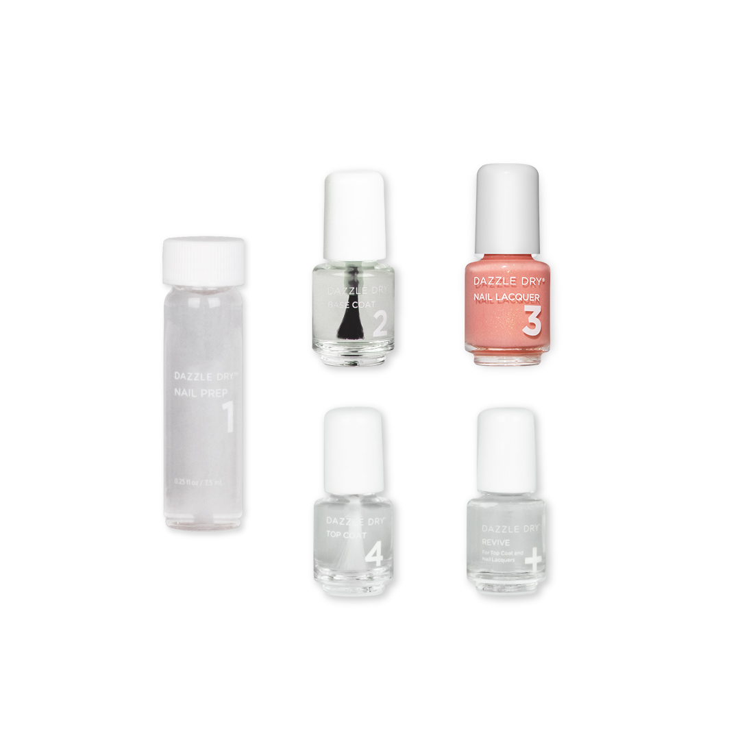 Sunset Glow Mini Kit - Mini Nail Prep Bottle, Mini Base Coat Bottle, Sunset Glow  Nail Lacquer Bottle, Mini Top Coat Bottle, Mini Revive Bottle