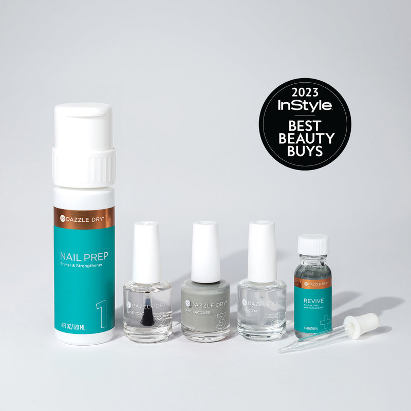 Wanderer System Kit - Nail Prep Bottle, Base Coat Bottle, Wanderer Nail Lacquer Bottle, Top Coat Bottle, Revive Bottle, Dropper