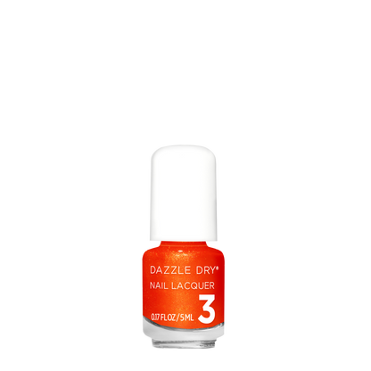 Orange nail polish bottle with 'Dazzle Dry' label on a white background