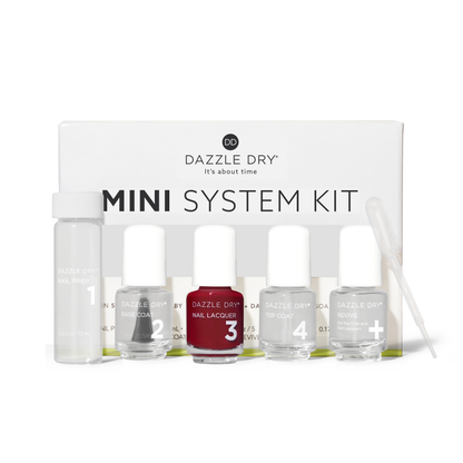 Fast Track Cherry Mini Kit - Mini Nail Prep Bottle, Mini Base Coat Bottle, Fast Track Cherry Mini Nail Lacquer Bottle, Mini Top Coat Bottle, Mini Revive Bottle