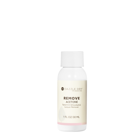 Bottle of Dazzle Dry acetone remover on a white background 1FL OZ