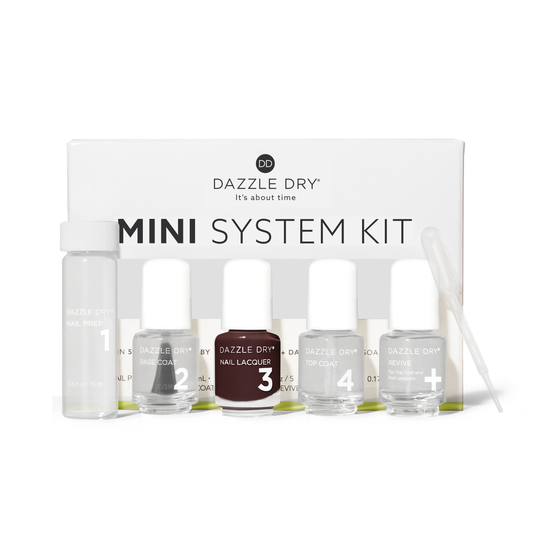 Rum Raisin Mini Kit - Mini Nail Prep Bottle, Mini Base Coat Bottle, Rum Raisin Mini Nail Lacquer Bottle, Mini Top Coat Bottle, Mini Revive Bottle